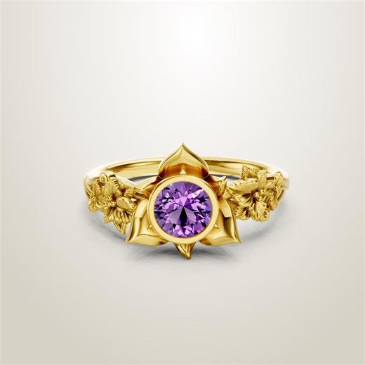 Amethyst Flower Tulip Ring, 18k Gold Vermeil Floral Cluster Band, Purple Gemstone Nature Jewelry, Romantic Botanical Ring, Gift for Women - Etsy