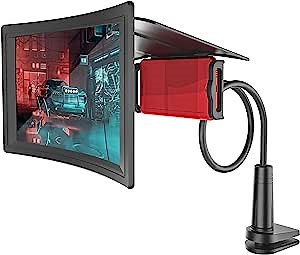 12'' 3D Curve Screen Magnifier with Gooseneck Phone Stand, HD Anti-Blue Light Screen Amplifier, Foldable Cell Phone Holder-Movie, Smartphone Magnifier