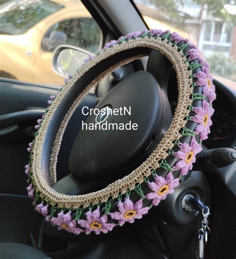 Handmade Crochet Cotton Steering Wheel Cover – Stylish Car Decor - Etsy