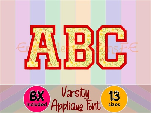 Varsity Applique Alphabet Font | BX Included | 13 Sizes | Collegiate Applique Letters | Machine Embroidery Font | Instant Download - Etsy