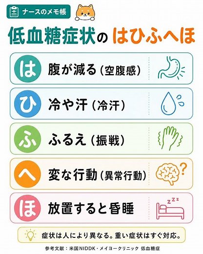 【看護師・看護学生向け】低血糖症状のはひふへほ