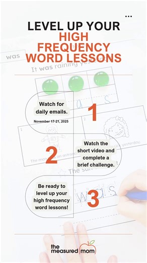 Level up your high frequency word lessons! ⁠ ⁠ ⬆️ Learn the #1 mistake to avoid when teaching high frequency words⁠ ⬆️ Discover how to connect high frequency words to your phonics lessons for deeper learning⁠ ⬆️ Understand why there aren’t as many irregular words as you might think⁠ ⬆️ Find out what to do when sound mapping doesn’t seem to work⁠ ⬆️ Learn simple ways to teach spelling and meaning so these words finally stick⁠ ⁠ Join the Challenge here ---> https://themeasuredmom.lpages.co/challen