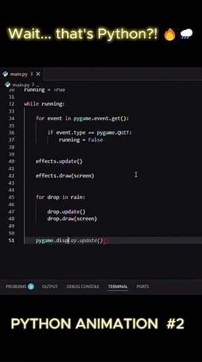 Python Visuals Day 2 | Neon Rain Animation | Python & Pygame