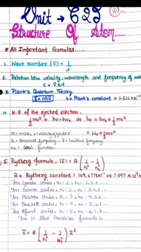 Class 11 Chemistry Chapter 2 structure of atom formulas