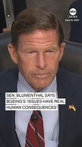 "The issues before us today have real human consequences: Life and death results." — Sen. Blumenthal Sen. Richard Blumenthal introduced the families of victims and survivors of several deadly Boeing incidents in his opening remarks on Capitol Hill. Boeing CEO David Calhoun apologized to the families of victims of previous plane crashes involving the company's plane before being grilled by senators during a hearing. https://abcnews.visitlink.me/c-TPKJ | ABC News