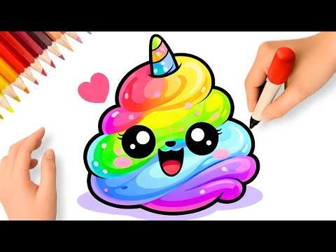 HOW TO DRAW A CUTE UNICORN POOP EASY 💩🦄