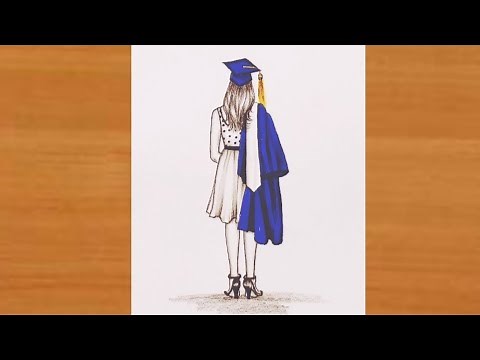 How to draw cute girl graduate |girl drawing step by step for beginners| simple art with rose