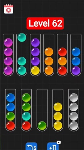 Color Sorting solution /Level 62/ Ball Sort Puzzle Fun Gameplay #shorts #gaming #gameplay #virlshort