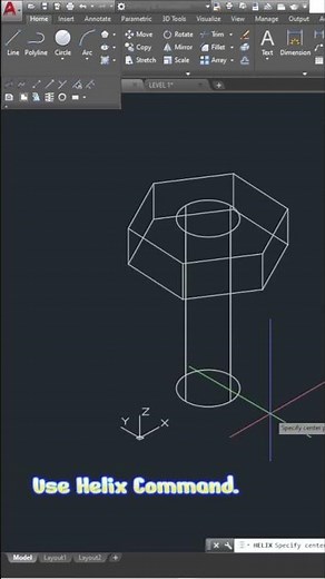 Autocad How to create a 3D Threaded Bolt very easily. TORNILLO CON ROSCA. short#shorts