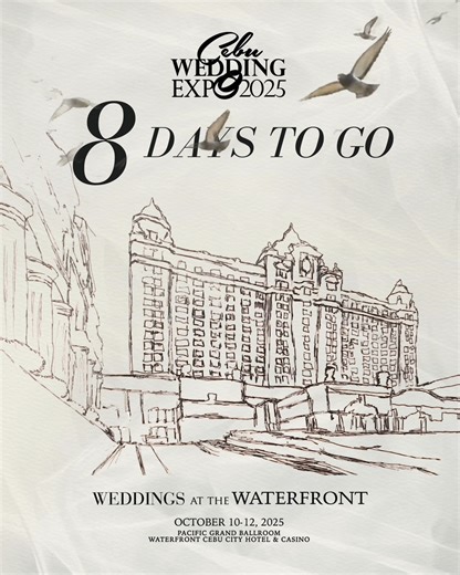 8 DAYS TO GO! In just 8 days, Cebu Wedding Expo 2025 opens its doors at Waterfront Cebu City Hotel and Casino. Discover exquisite collections, curated wedding essentials, and the artistry of Cebu’s finest. 📅 October 10–12, 2025 📍 Pacific Grand Ballroom #CebuWeddingExpo2025 #WaterfrontCebu #WaterfrontHotels #WeAreAtTheCenterOfItAll | Waterfront Cebu City Hotel and Casino