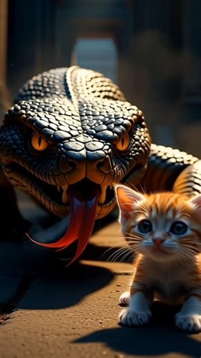The Brave Cat Save Her Kitten from a Venomous Snake 🐍😱