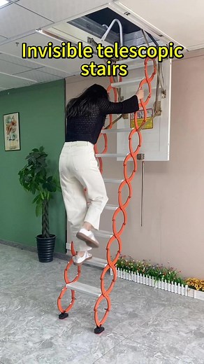 The telescopic staircase is retractable and saves space significantly.#telescopic stairs#invisible stairs
