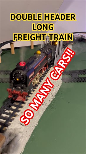 DOUBLE HEADER model freight train pulling many train cars #modeltrains #trainlayout #freighttrain