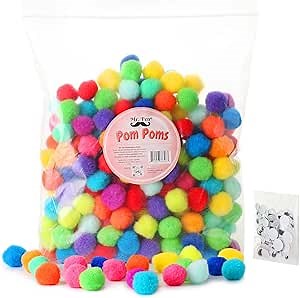 Mr. Pen - 250 1 Inch Multicolor Faux Fur Pom Poms & 50 Googly Eyes, Craft Pom Poms for DIY, Christmas Decor