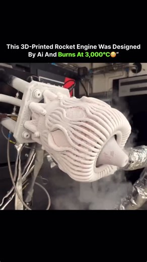 N E X O on Instagram: "This 3D-printed rocket engine wasn’t drawn by human hands alone — it was designed by artificial intelligence. Using advanced algorithms, AI optimized the engine’s internal geometry to manage extreme heat, pressure, and fuel flow in ways traditional designs can’t. The result is a compact rocket engine capable of burning at around 3,000°C, hot enough to melt most metals. 3D printing makes this possible by creating complex internal cooling channels that keep the structure int