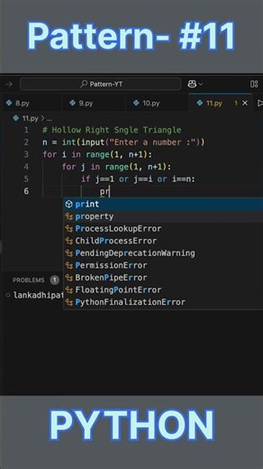 Python Pattern #11– Hollow Right Angle △🔥 | Beginner Friendly #shorts #coding #python