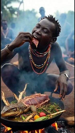 Hadza Tribe Eating Monitor Lizard | Ancient African Survival Food 🔥