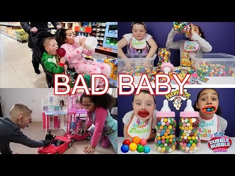 Toys AndMe | Bad Baby Bottle Bubble Gum Gumballs - Real Food Fight Messy Babies