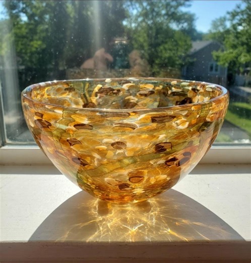Vintage Lenox Art Glass Bowl – Hand Made Crystal – Tortoiseshell Confetti Pattern – Large Decorative Amber Centerpiece - Etsy