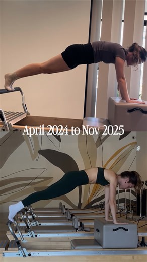 Sage | Pilates + Movement + Lifestyle on Instagram: "One of the first videos I filmed of myself on the reformer in 2024 to a video taken last month! Looking back now and seeing the small little changes in my body along with the bigger is so cool!! The last 2 years I’ve focused on loosing weight and feeling better aligned in my body, this year in 2026 I find that my goals are focusing on building muscle and strength! I’m so so so excited and also grateful to have a body that moves, is able to car