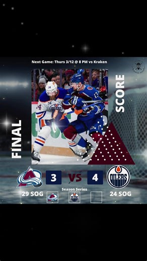 Final Score #Avs 3 vs #Oilers 4 #GoAvsGo