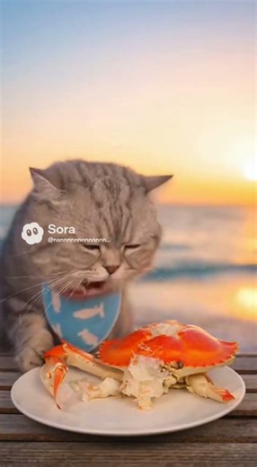 cat eating crab 蟹を食べる猫 #asmr