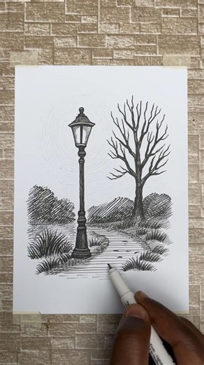 How to Draw a Glowing Lamp Post on a Silent Path #pencilart #pencilsketch #easydrawing | Raj KK Art