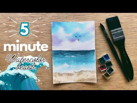 It only takes 5 minutes to paint this simple watercolor beach