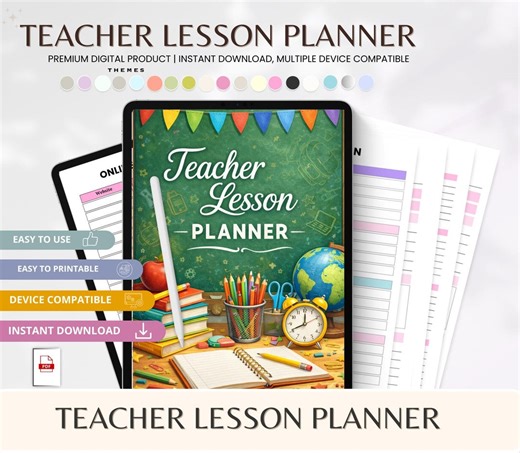 Teacher Lesson Planner- Digital, Printable PDF - Etsy