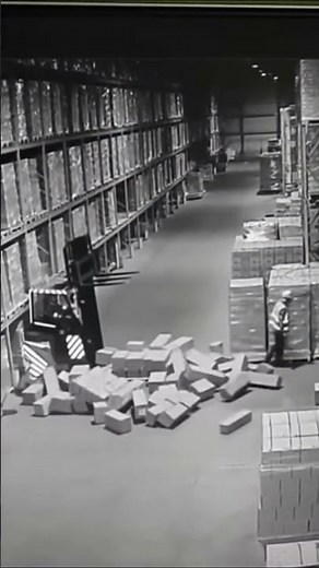 Warehouse Forklift Accident Turns Into Miraculous Near Miss as Pallet Collapses