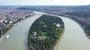 Top view of Margit Island, one of the most touristic spots in Budapest