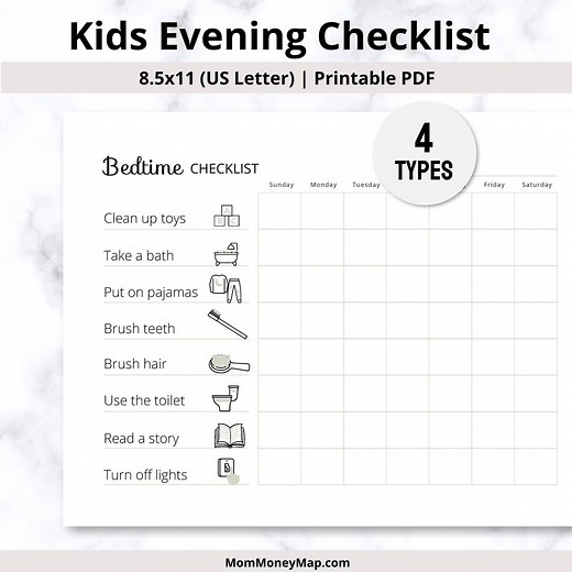 Kids Bedtime Routine Chart Checklist Printable, Evening/nighttime Checklist Visual Schedule for Kids Toddlers PDF Editable Digital Download - Etsy