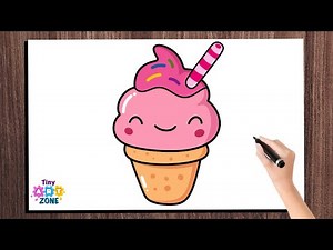 CUTE Ice Cream Cone Drawing Tutorial for Beginners