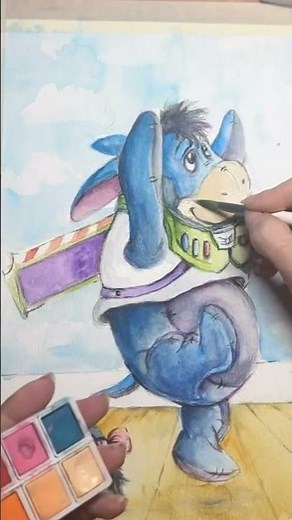 Eeyore x Buzz Lightyear?! 🚀💙 Unexpected Disney Crossover in Watercolor | Fan Art #Shorts