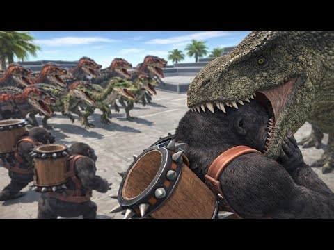 4 Gorillas vs Massive Dinosaur Horde | Challenge Map