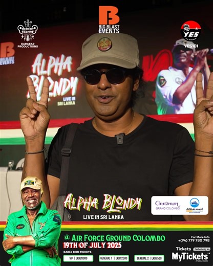 ALPHA BLONDY LIVE IN SRI LANKA! The one show you simply can't miss … Tickets running fast 📅 19th July 📌 Air Force Ground Colombo 🎫 https://mytickets.lk/events/6827014f01935a775beca3e3 Join now to get exciting news and offers - http://tinyurl.com/2y4v5jsp #myticketslk #lka #colombo #events #concerts #alphablondy #liveinsrilanka | MyTickets LK