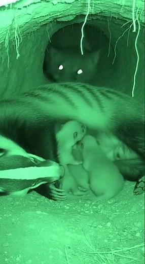 Mother Badger Defends Cubs from Predator in the Den