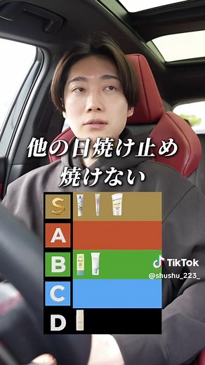 背中と顔を使って、ガチ検証した僕が S〜D評価で日焼け止めティア表を作ってみた！ S ・アスタリフトD-UVシールド トーンアップ / SPF50 / PA / 本体 / ローズ / 30g 4,290円 いろんな波長の紫外線から肌を守ってくれる 特にディープ紫外線っていう肌の奥深くまで到達する紫外線も防げる 香りもローズの匂いで変な匂いもない ・資生堂 アネッサ パーフェクトUV スキンケアジェル NB SPF50 ・PA 90g 2,508円 エアコンで乾燥する場所でも、ジメッとした外でも肌上の水分バランスを一定に保つ技術採用 ヒアルロン酸配合！ 乾燥による小ジワを目立たなくする効果あり 大容量！ ・ラロッシュポゼトーンアップ(化粧下地) UVイデア XL プロテクショントーンアップティント 3,960円 7種の紫外線カット剤と、より肌奥までダメージをもたらす目に見えてる光の可視光までも防げる A ・アルビオン S-UV カット リンクル イルミネイティング デイクリーム 11,000円 シミ、シワ、たるみ、炎症に効果のあるナイアシンアミド、シミや炎症に効果のあるトラネキサム酸配合