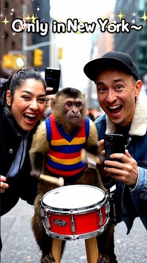 Monkey Drummer Goes Viral in Times Square 🐒🥁✨ | Only in NYC