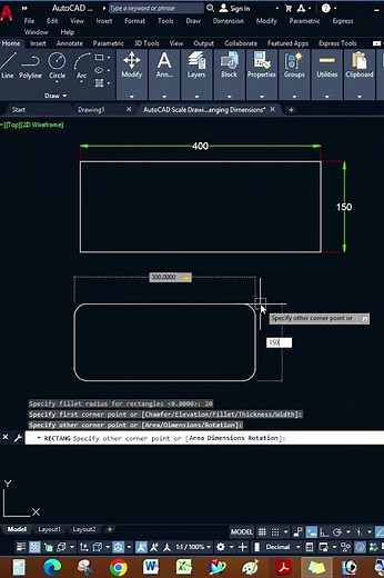 Creating a Rectangle with Dimension and Rounded Corners in AutoCAD-23 !#autocad #shortsvideo