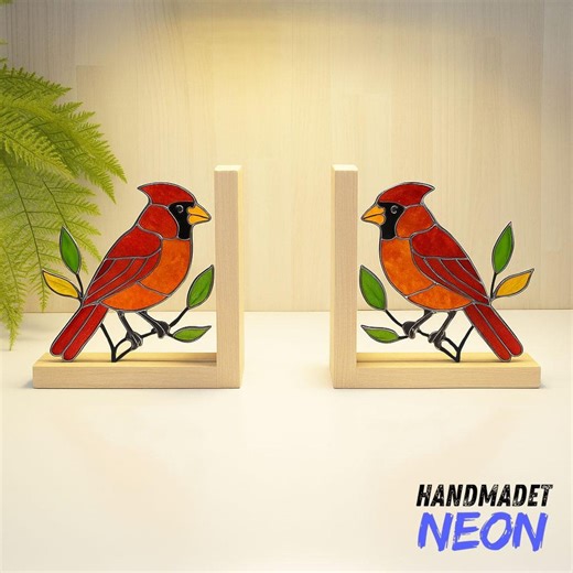 Cardinal Stained Glass Bookends, Handmade Bird Book Holder, Decorative Glass Bookends, Unique Gift for Cardinal Lovers - Etsy