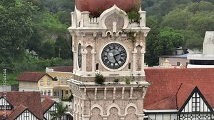 day time kuala lumpur downtown famous square clock tower aerial panorama 4k malaysia