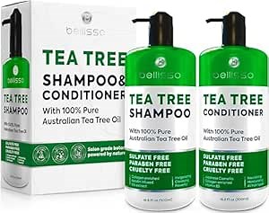 Tea Tree Shampoo and Conditioner Set – with 100% Pure Australian Tea Tree Oil - Anti Dandruff Sulfate and Paraben Free - Dry Scalp Treatment with Keratin, Vitamin B5, Collagen for Women and Men