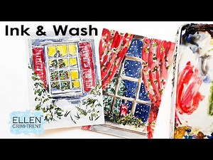 Ink and Wash Watercolor Christmas Cards