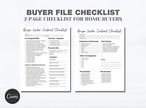 Realtor Buyer File Checklist: Under Contract & Sold (canva Template) - Etsy