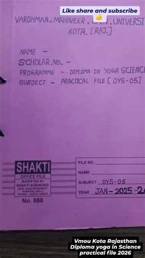 vmou Kota Rajasthan Diploma yoga in Science practical file 2026