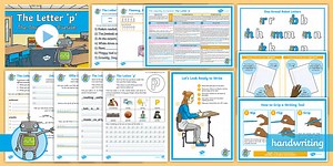 The Journey to Cursive: The Letter 'p' (One-Armed Robot Family Help Card 6) KS2 Activity Pack