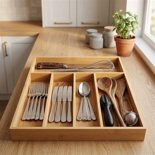 Bamboo Silverware Organizer Tray - 5-compartment Cutlery & Flatware Storage for Kitchen Drawer | Utensil Organizer Divider - Etsy