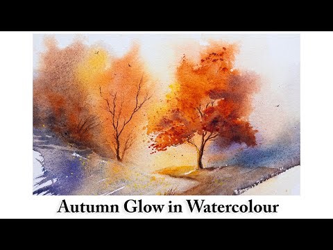 A Glowing Autumn Landscape in Watercolour - Letting Curiosity and Play Guide You | Loose Style