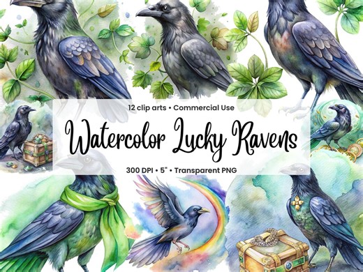 Watercolor Raven Clipart: St Patricks Day, Treasure Chest (12 Pngs) (digital Download) - Etsy